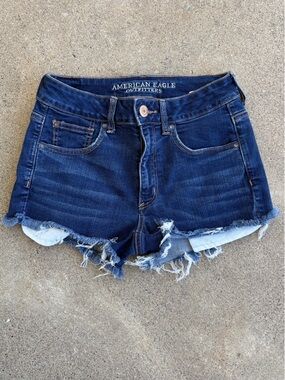 American Eagle Outfitters Dark Blue Frayed Denim Shorts
